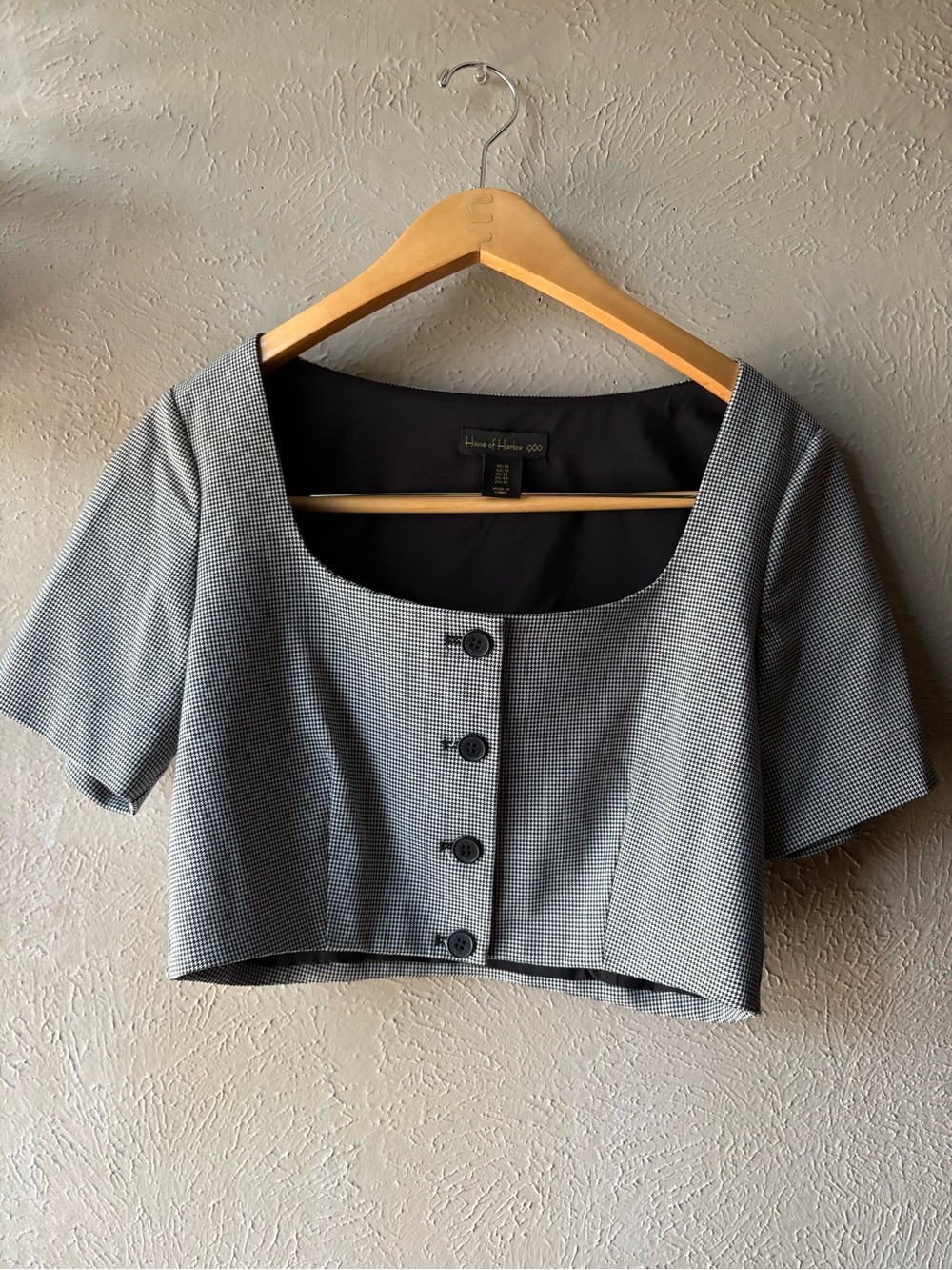 House of Harlow 1960 Black and White Micro-Check Crop Top